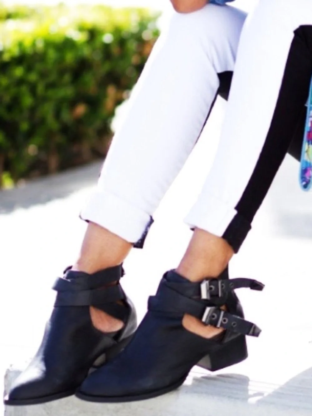 Ibiza Last Jeffrey Campbell Black Leather Cutout Ankle Boots 8.5 Gunmetal Buckle